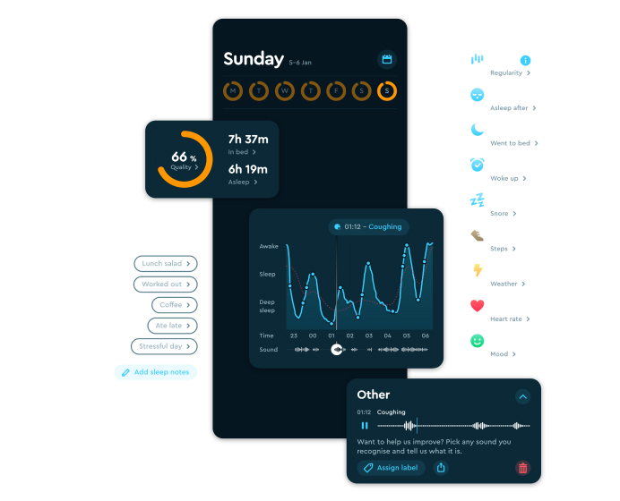 Screenshot of reports and sleep notes feature in the Sleep Cycle app