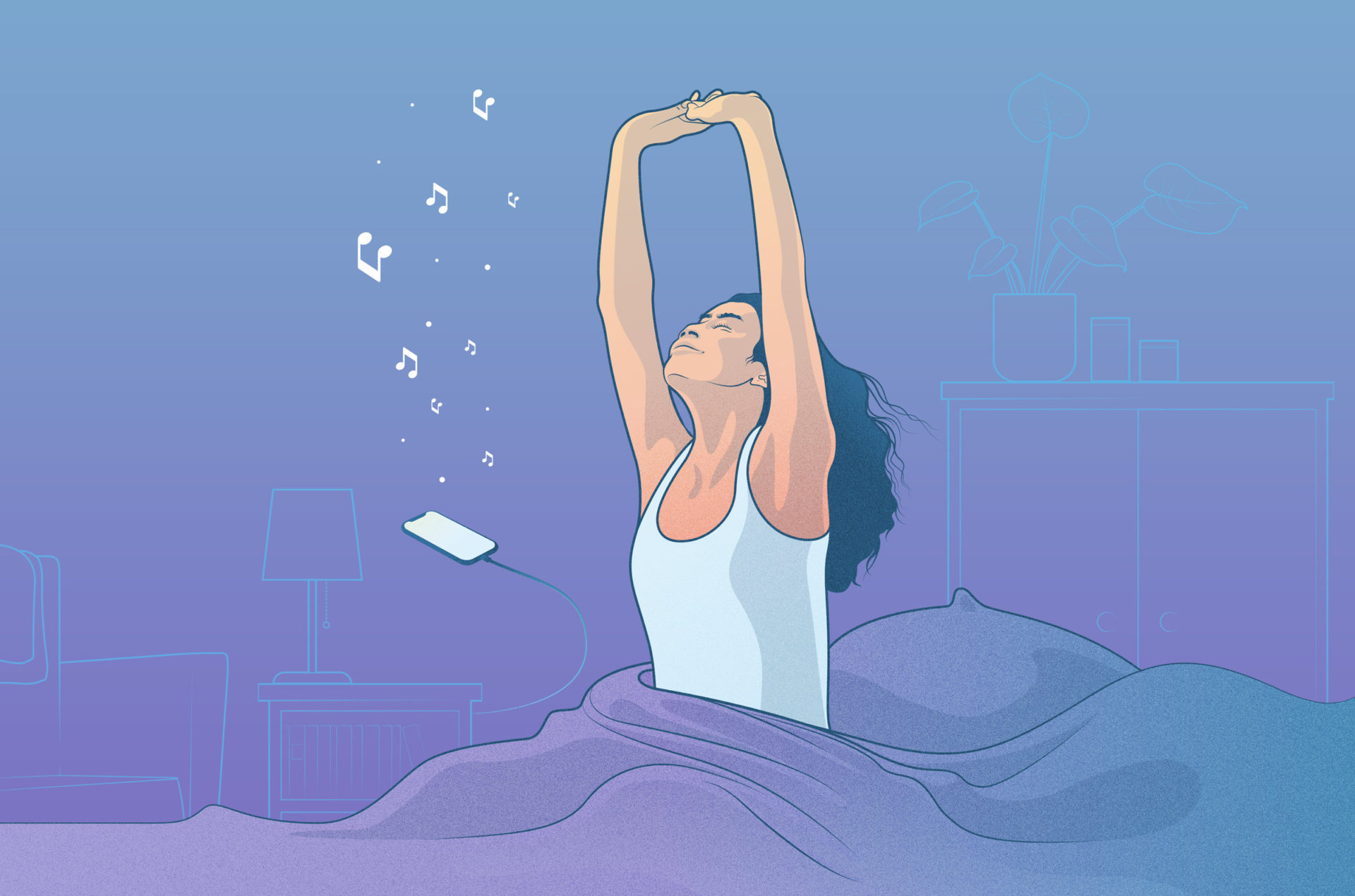 visual of a woman waking up using Sleep Cycle's smart alarm clock