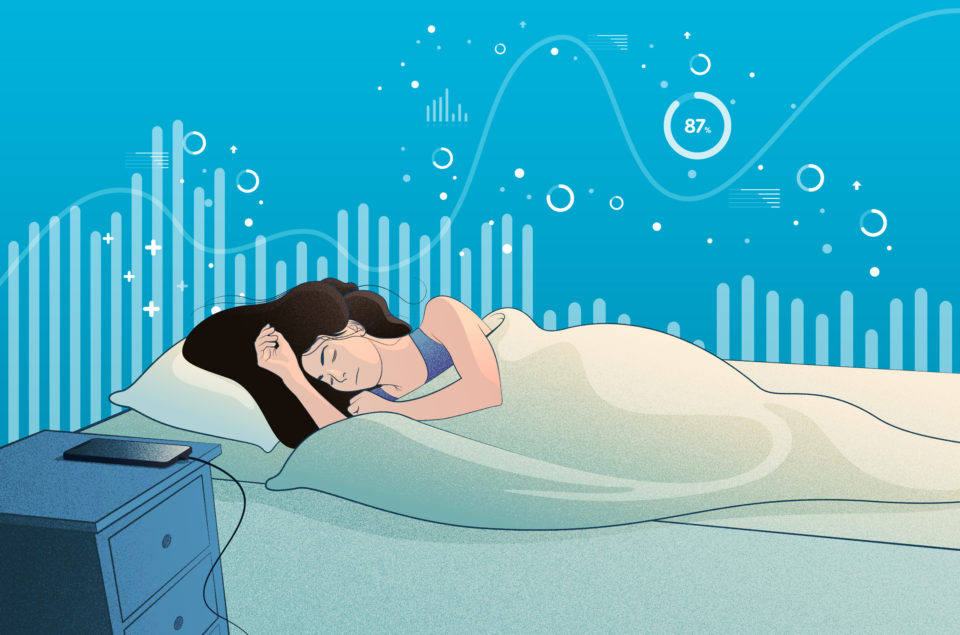a visual representing a woman tracking her sleep with the Sleep Cycle App
