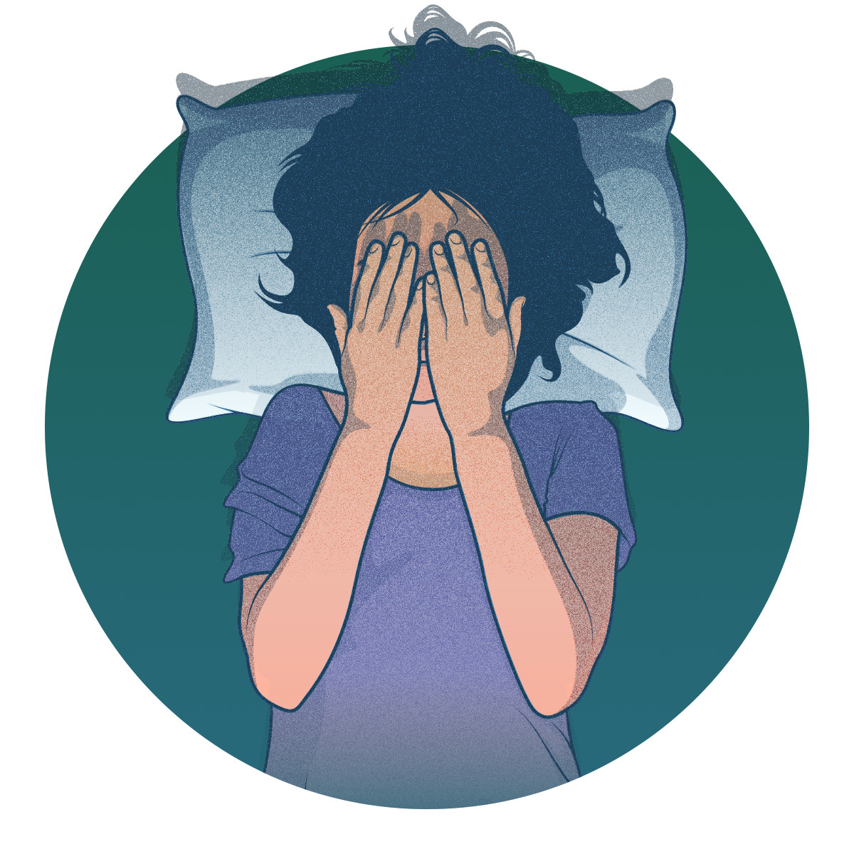visual of a woman worried in bed
